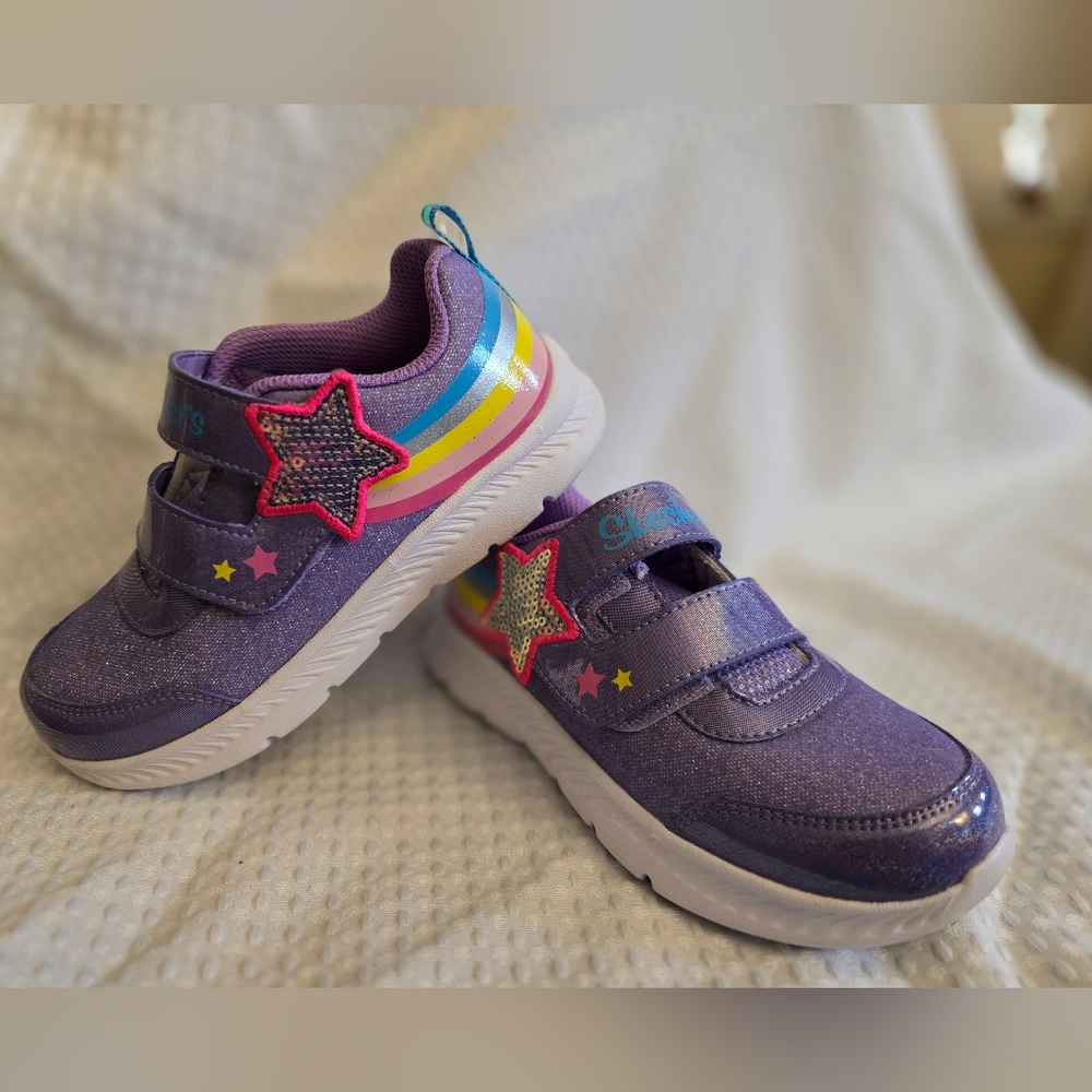 Glitter Rainbow little girls velcro Sketchers